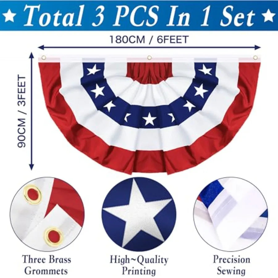 Patriotic Pleated Fan Flag – Outdoor American Bunting for Holiday Décor