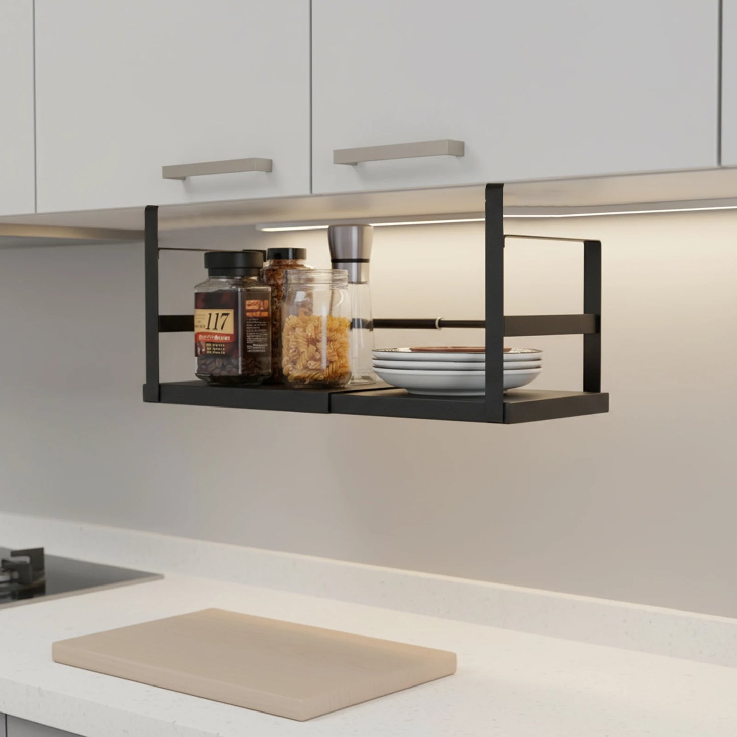 Expandable Cabinet Organizer Shelf Seasoning Bottle Storage Rack Expandable Under Shelf Storage Rack for Kitchen Pantry Office
