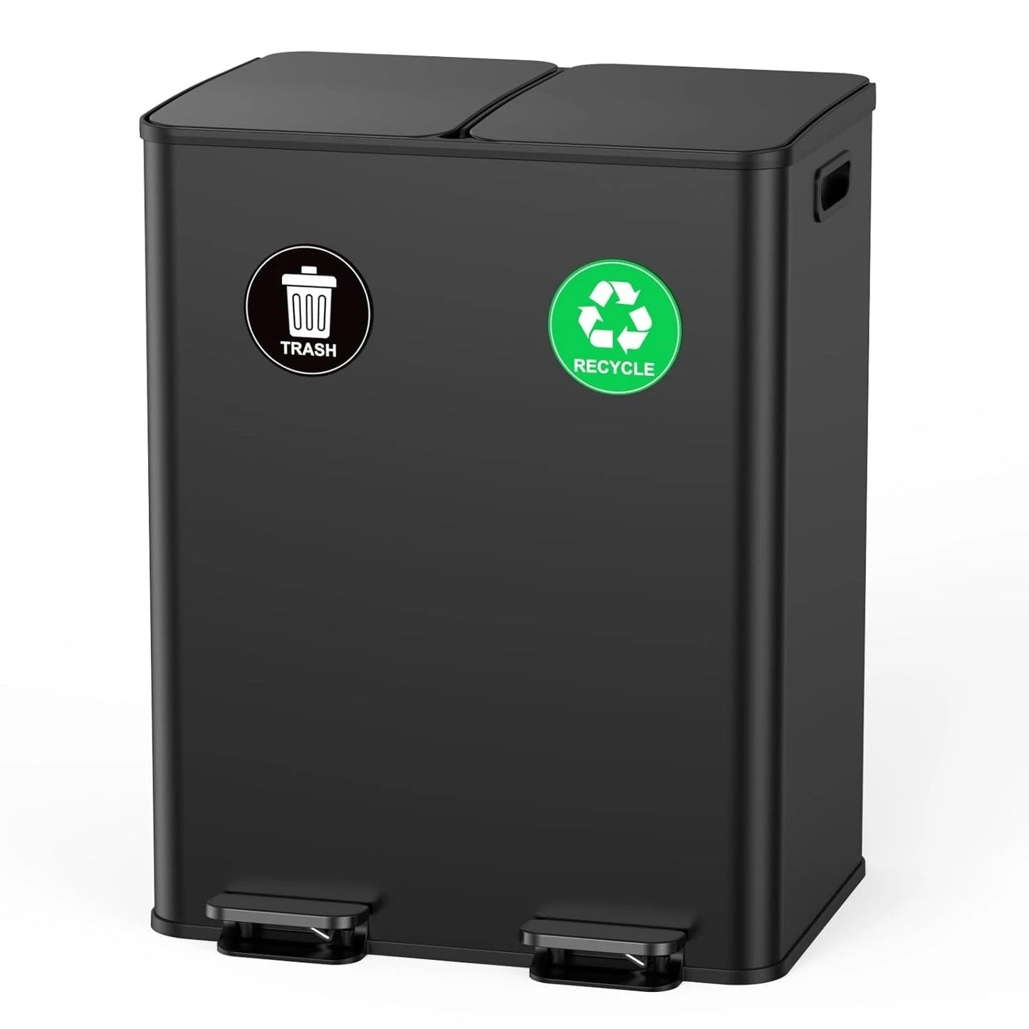 Kitchen Trash Can - Stainless Steel Trash and Recycle Bin Combo with Soft-Close Lid, Dual