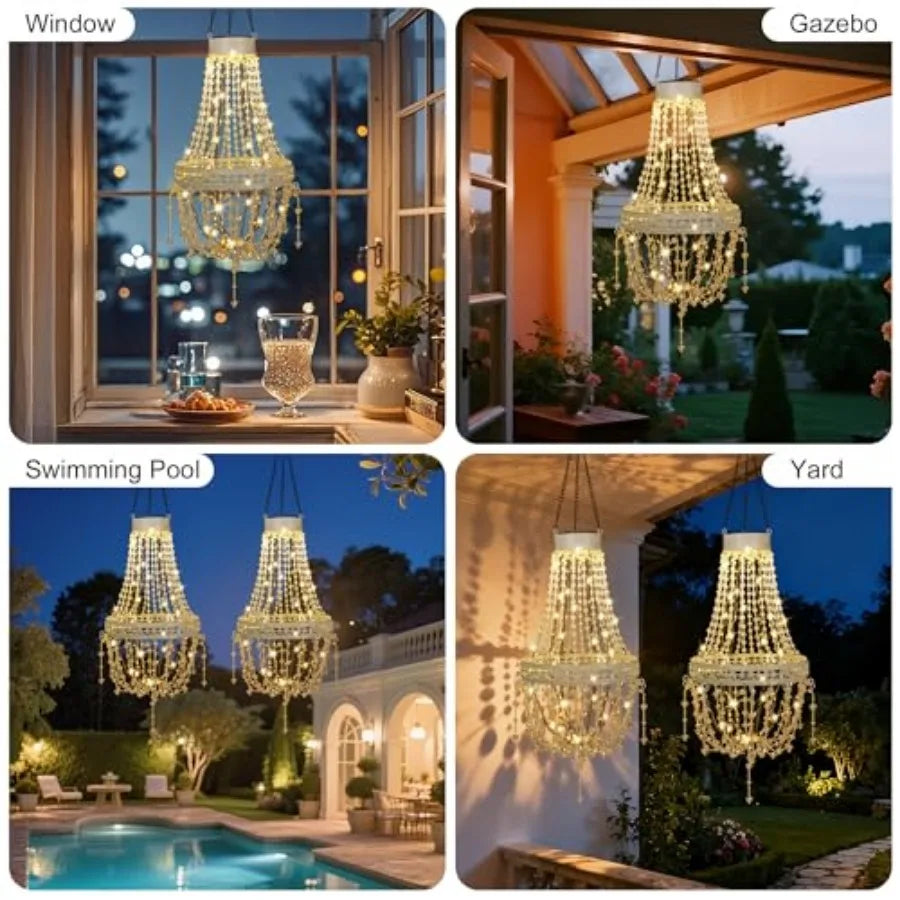 LED Outdoor Hanging Solar Chandelier - Waterproof with S Hook