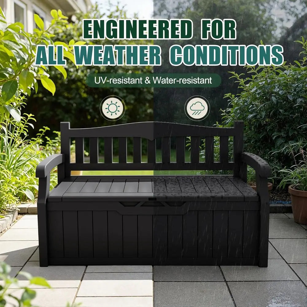 Gallon Storage Bench, Deck Box. Lockable for Patio furniture, Garden Decor and Outdoor Seating or Cushions