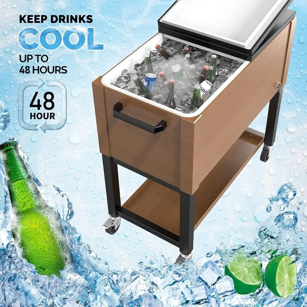 80QT Portable Wheeled Cooler – Outdoor Patio Beverage Cart for Deck & Backyard Parties