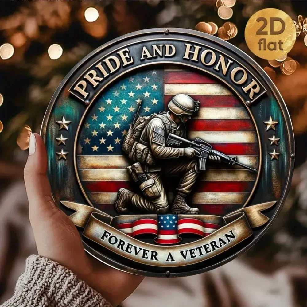 Round Metal Wall Art – 7.87" American Flag Patriotic Sign for Home, Garden & Porch Decor