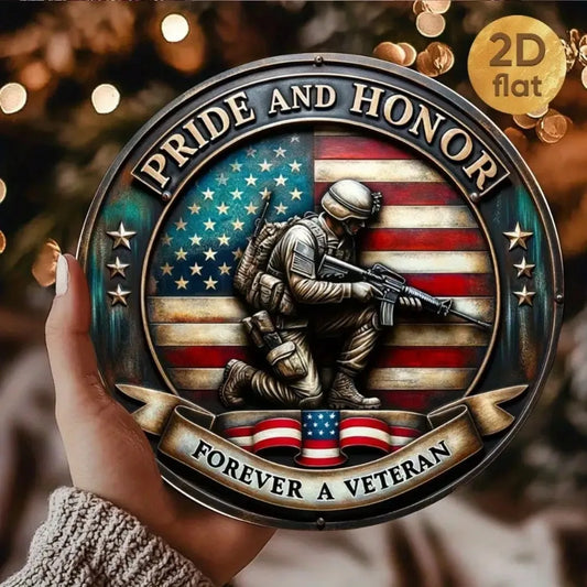 Round Metal Wall Art – 7.87" American Flag Patriotic Sign for Home, Garden & Porch Decor