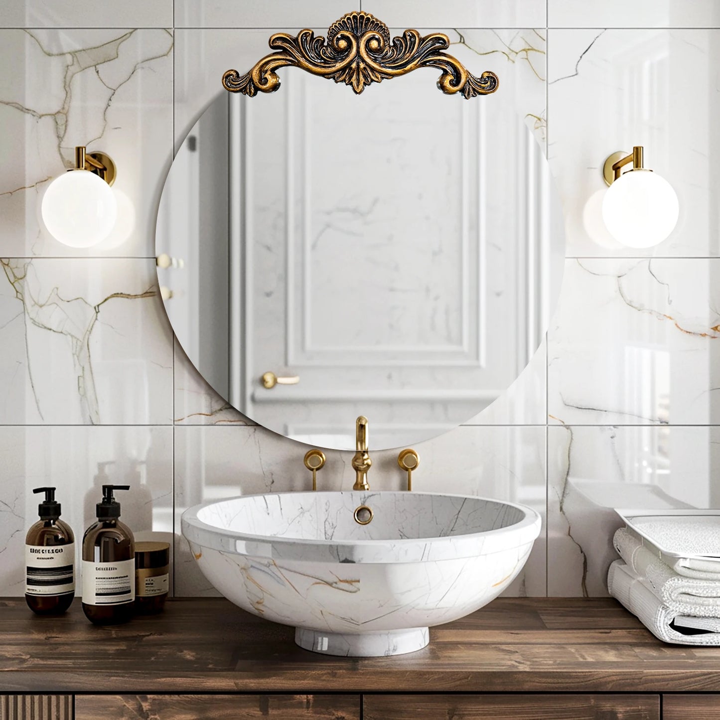 Vintage Baroque Arched Wall Mirror – Antique Gold Accent