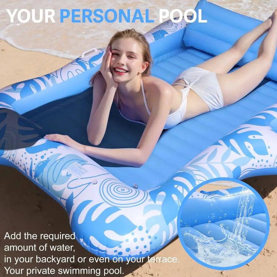 2‑Person Tanning Pool Lounger Float – Extra‑Large Floating Lounge Chair with Cup Holders, 2‑in‑1 Sunbathing Raft