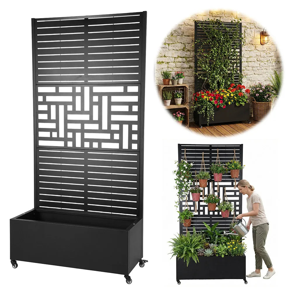 Raised Planter with Trellis Privacy Screen