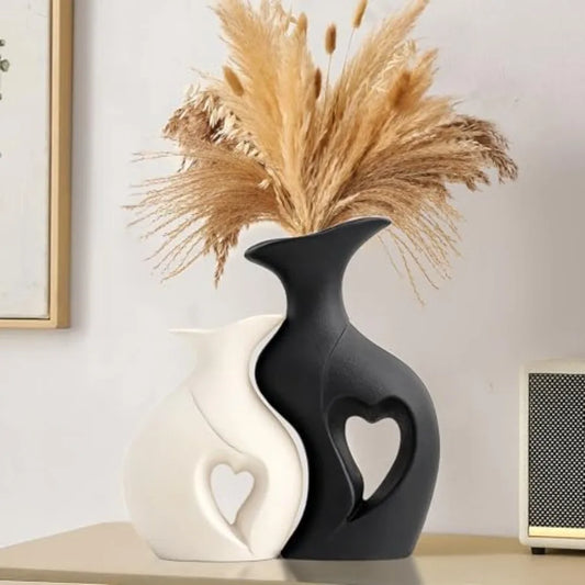 Set of 2 Heart Shaped Ceramic Vases