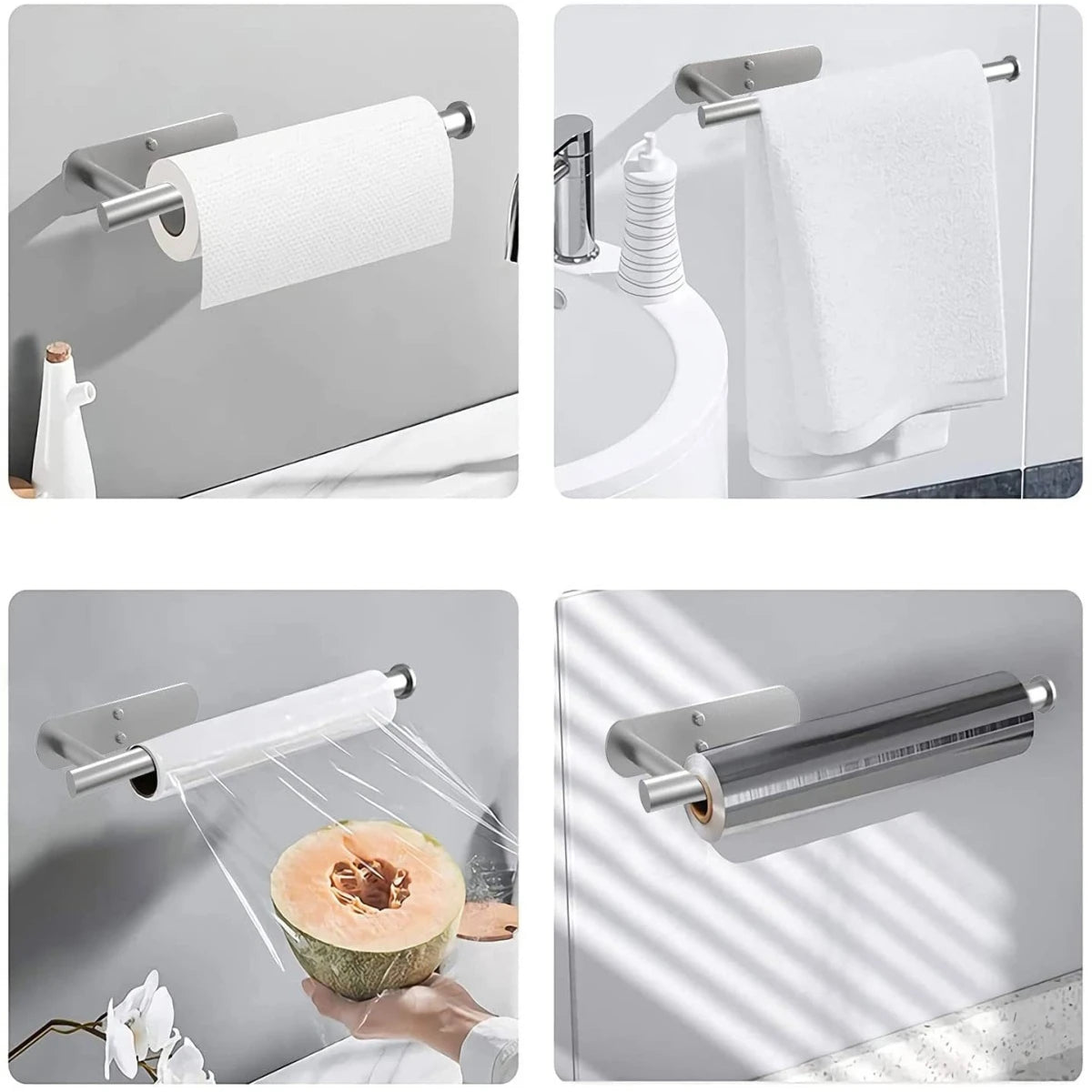 Adhesive Paper Towel Holder for Kitchen – Roll Tissue Dispenser & Bathroom Storage Rack