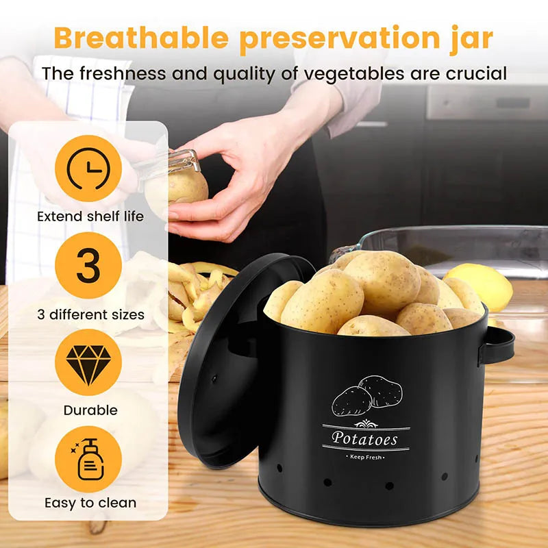3‑Piece Garlic, Potato & Onion Storage Bin Set – Ventilated Metal Containers with Lids