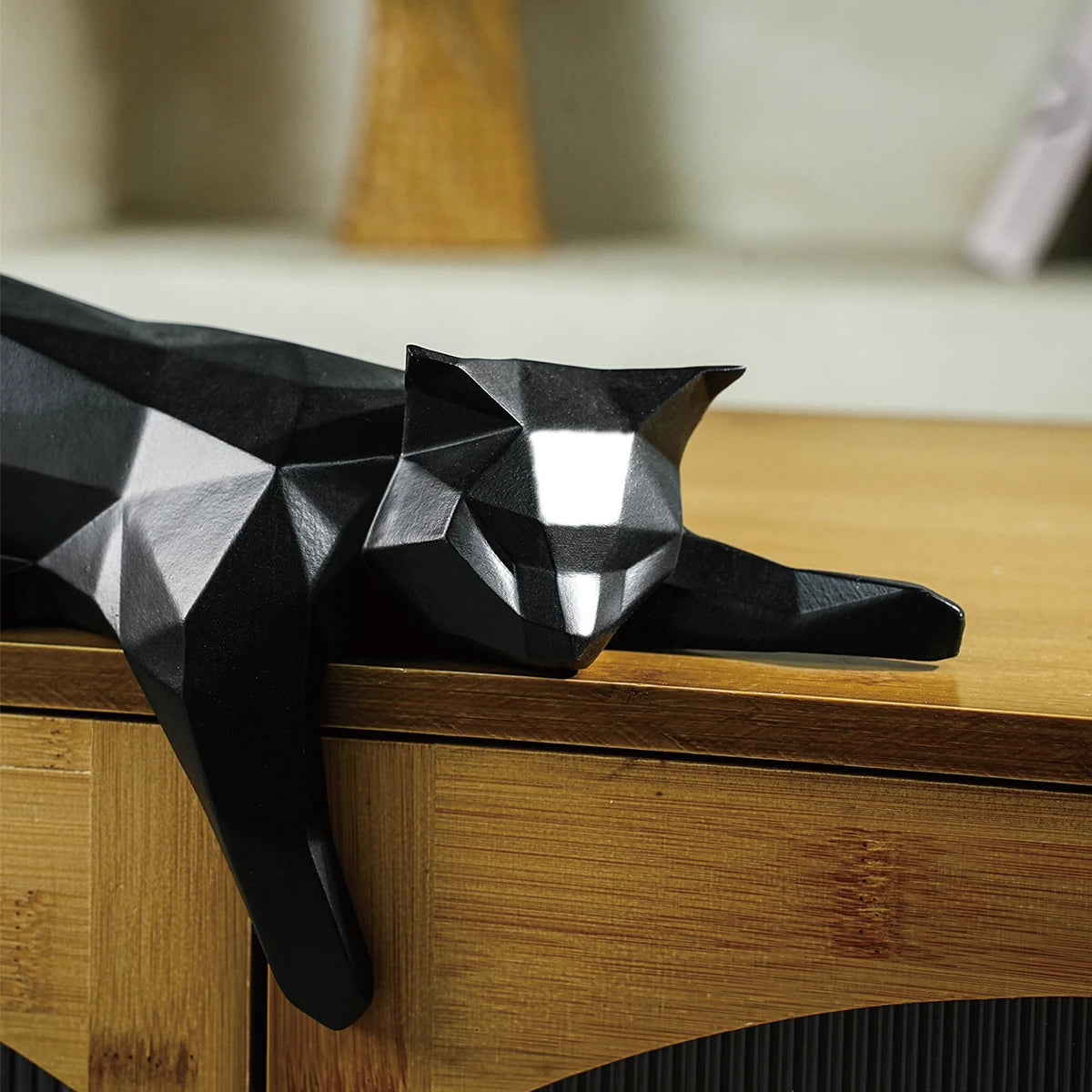White or Black Geometric Cat Statue – Modern Lying Cat Figurine for Home, Office & Shelf Décor