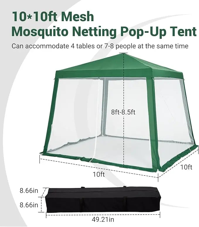 Easy Pop-Up Canopy, Outdoor Screen Tent with Mesh Mosquito Netting Side Walls, Waterproof for Camping, Party, or Yard