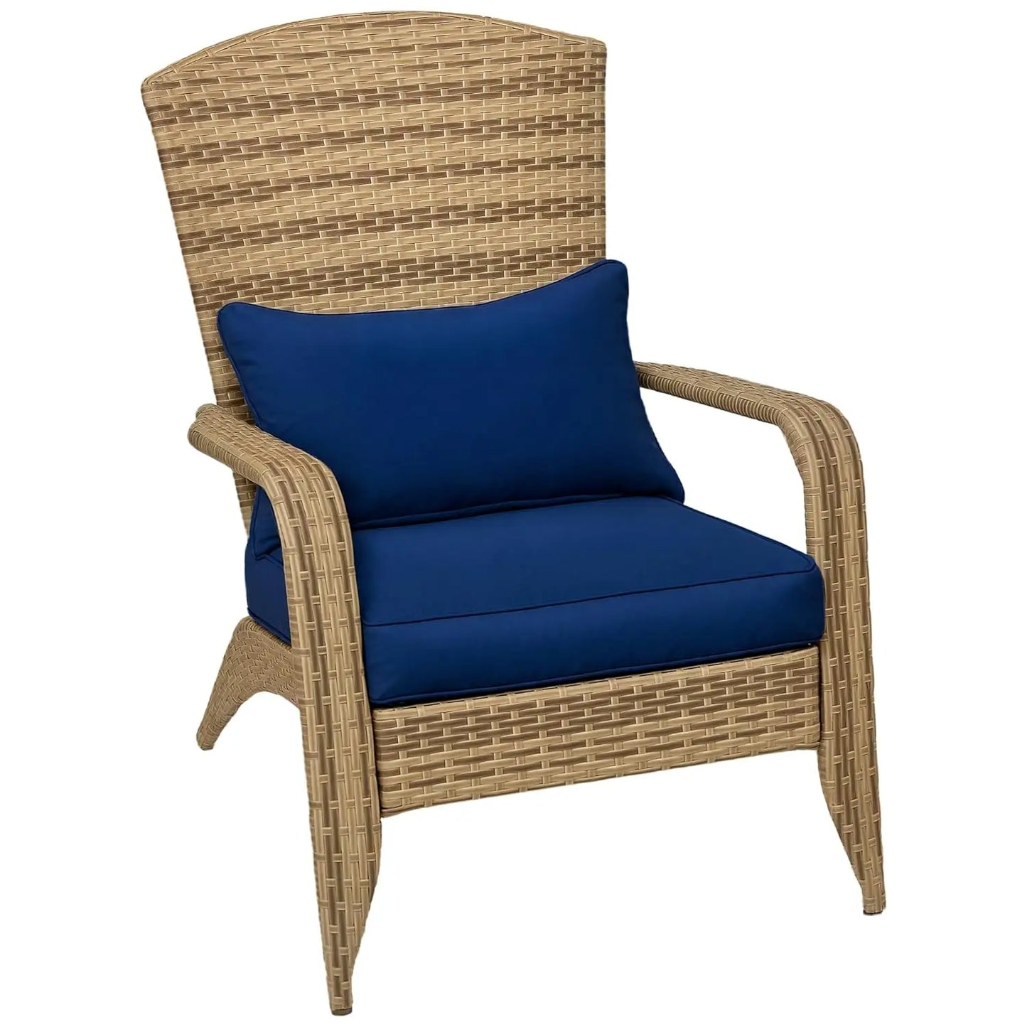 Wicker Adirondack Chair, All-Weather Rattan Seat w/ Cushions, Tall Curved Back & Arms