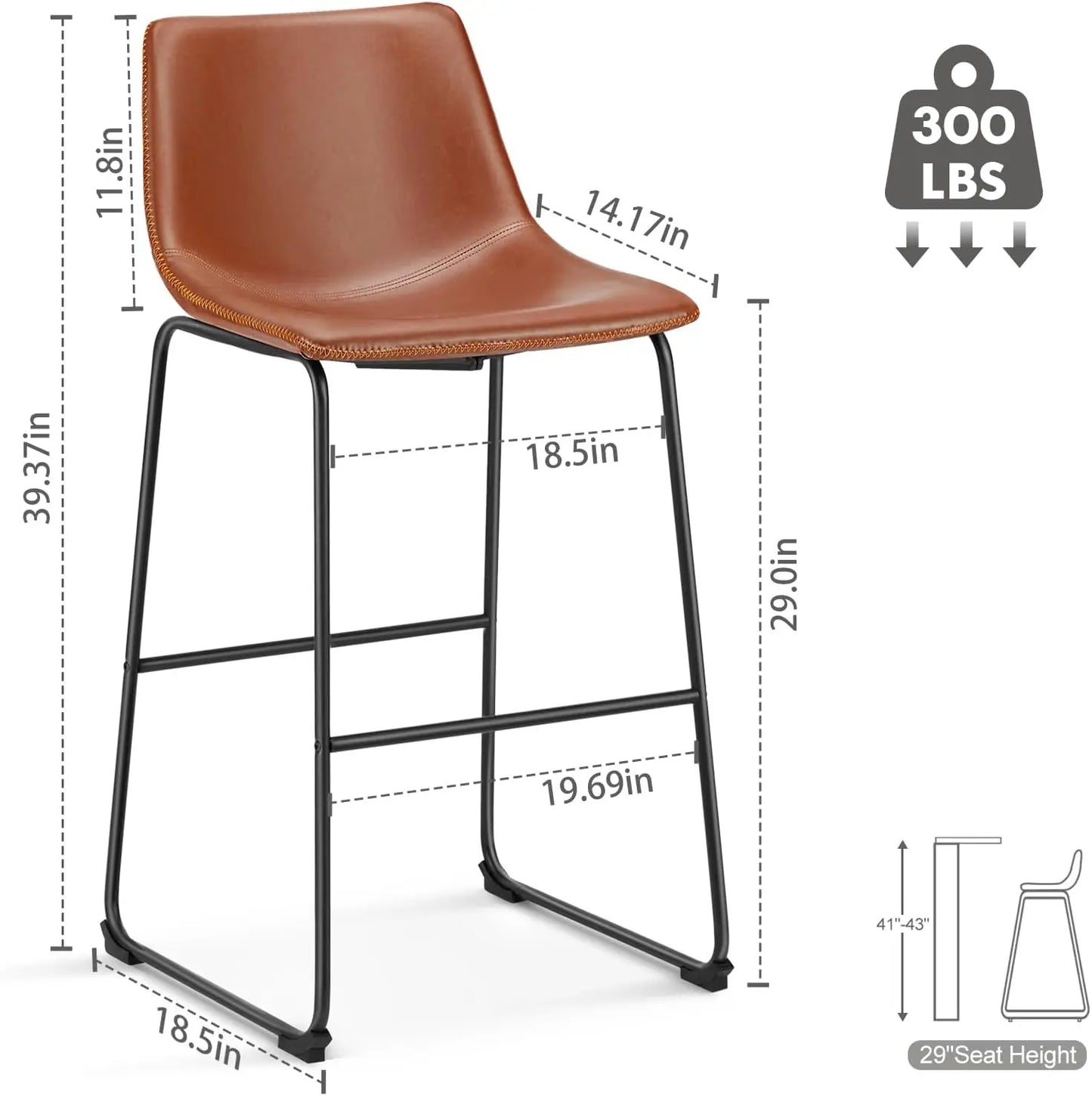 Counter Height Bar Stools Set of 4, 30 inch Height Stool ,Faux Leather with Back
