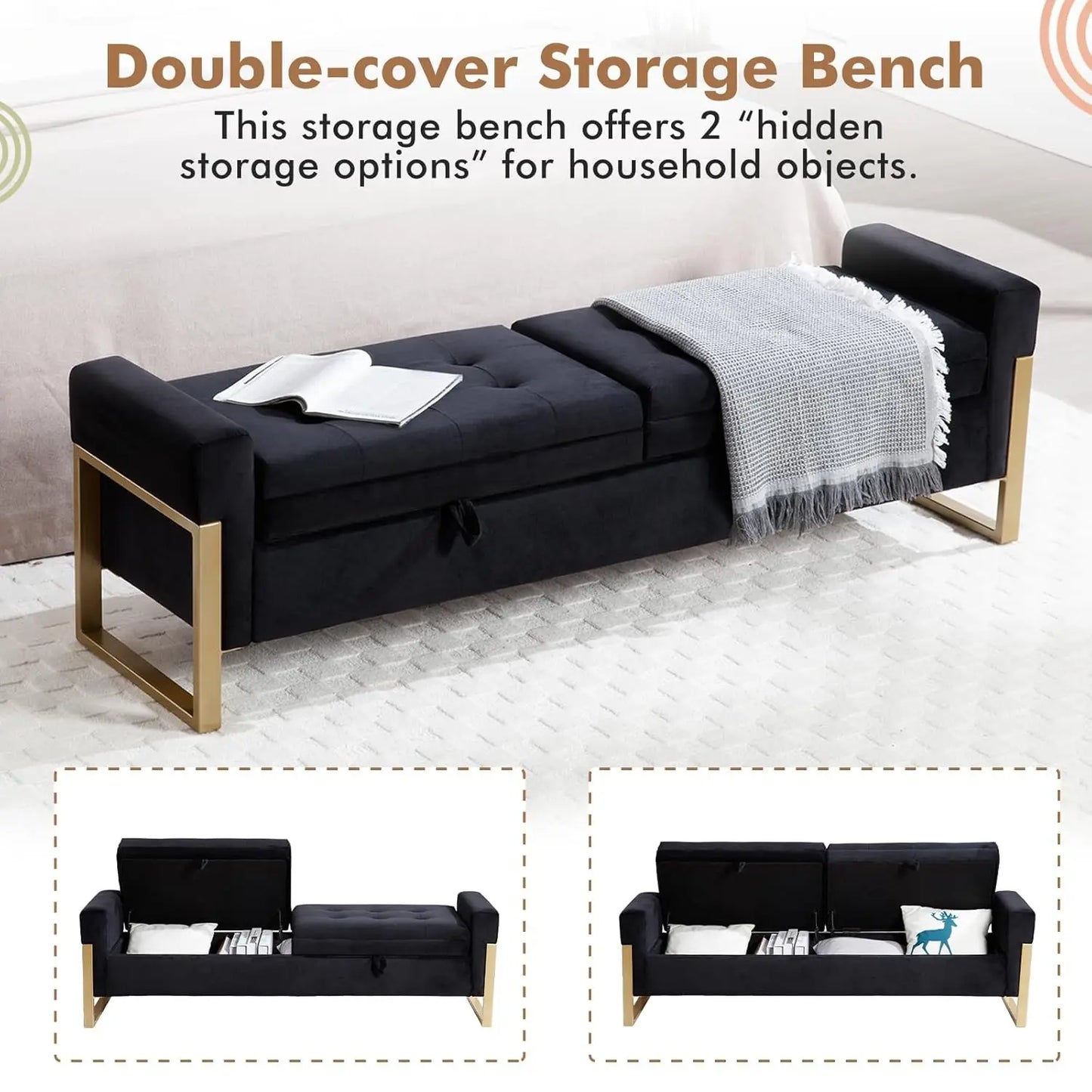 67" Storage Bench, Double Lids Storage