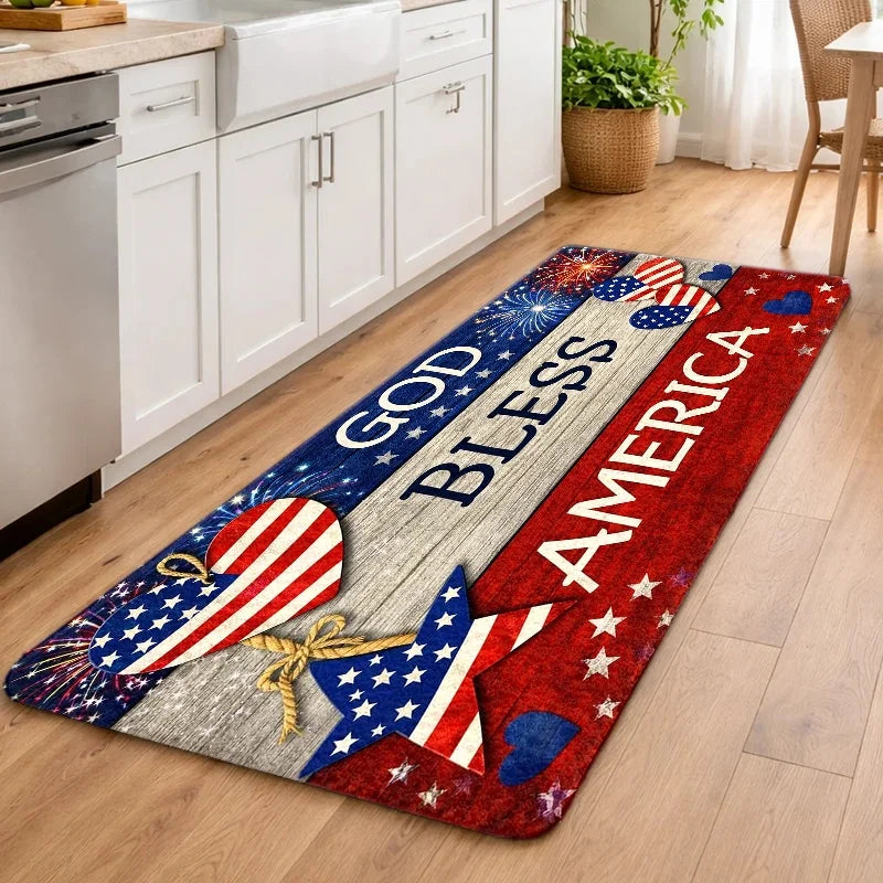 God Bless America Independence Day Doormat American Flag Heart Star Non Slip Wear Resistant Indoor Outdoor Entrance Rug