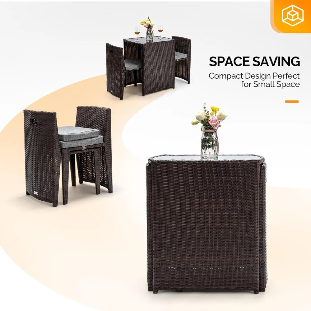 3‑Piece Wicker Patio Set – Outdoor Dining Chairs & Glass‑Top Table