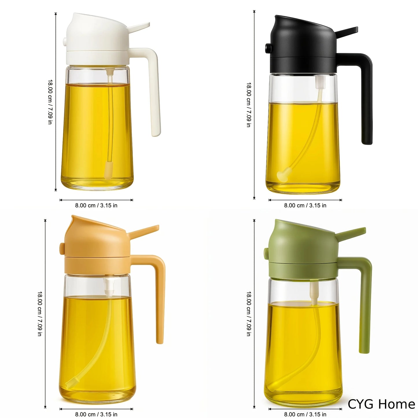 4-Pack Glass Oil Spray Bottles, Dual-Use Spray & Pour, Drip-Proof, Easy to Clean