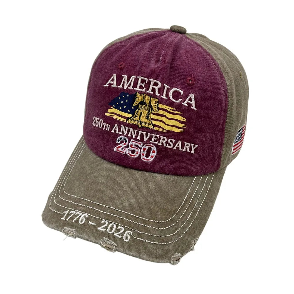 USA 250th Anniversary Letter Embroidered Baseball Cap Spring Summer Cotton Peaked Cap for Men and Women Outdoor Sports