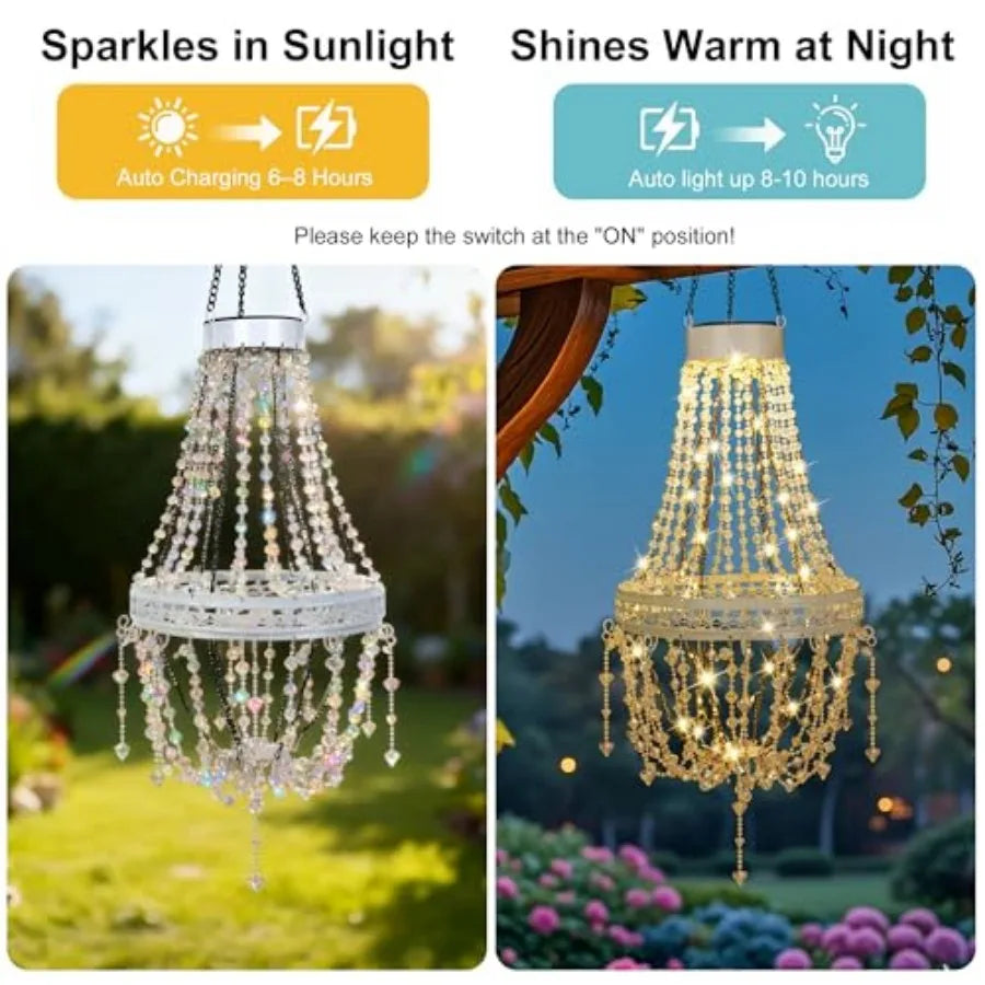 LED Outdoor Hanging Solar Chandelier - Waterproof with S Hook