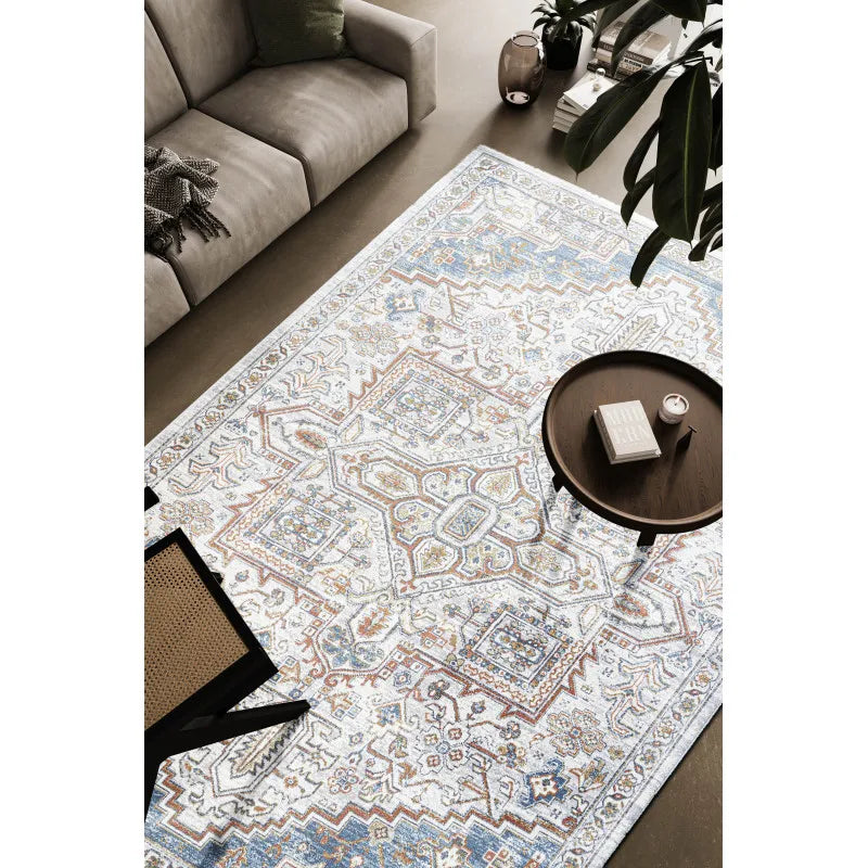 Blue, Ivory and Beige Area Rug