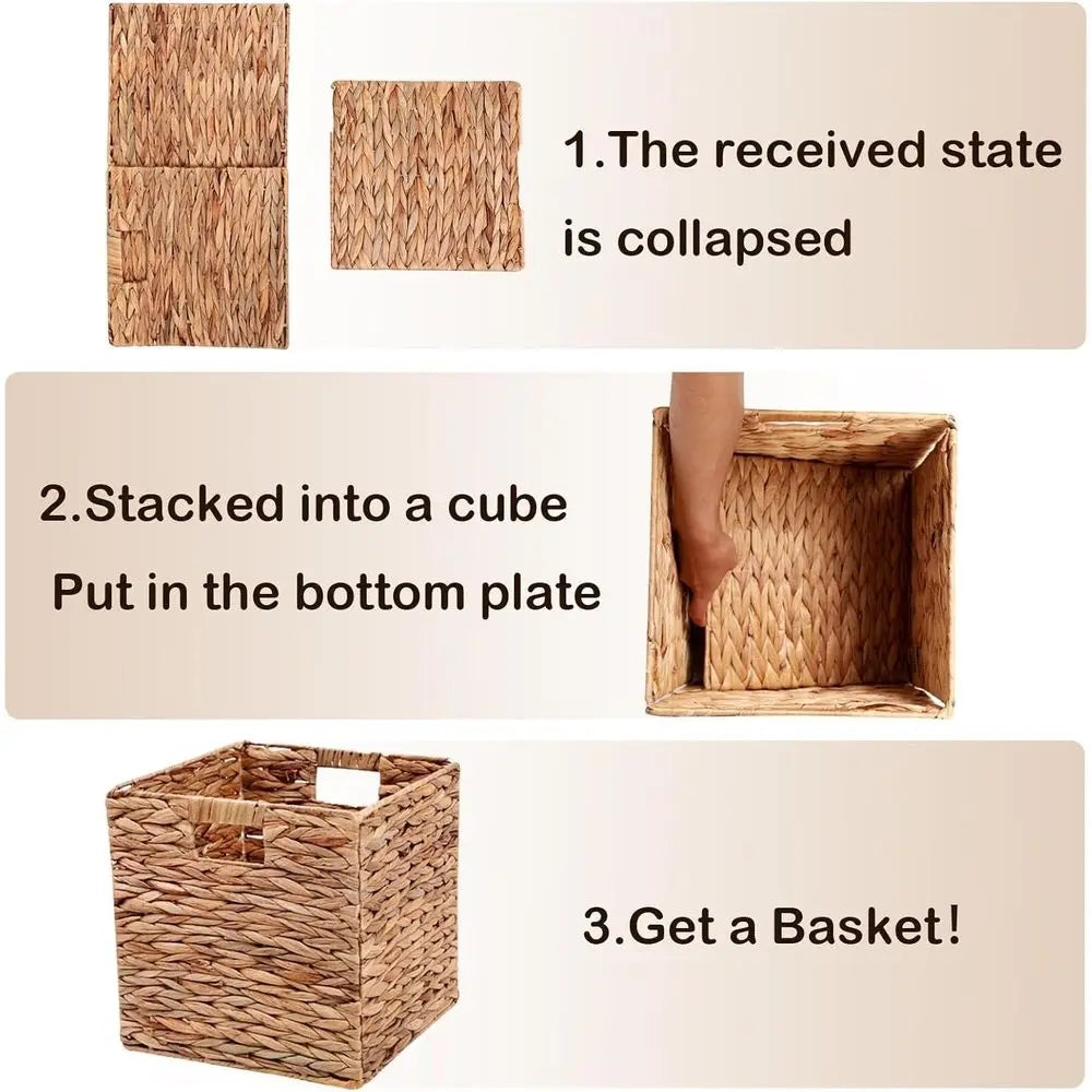 11x11in Wicker Storage Basket Set of 2 Collapsible Cube Storage Baskets, Storage Bins with Built-in Handles