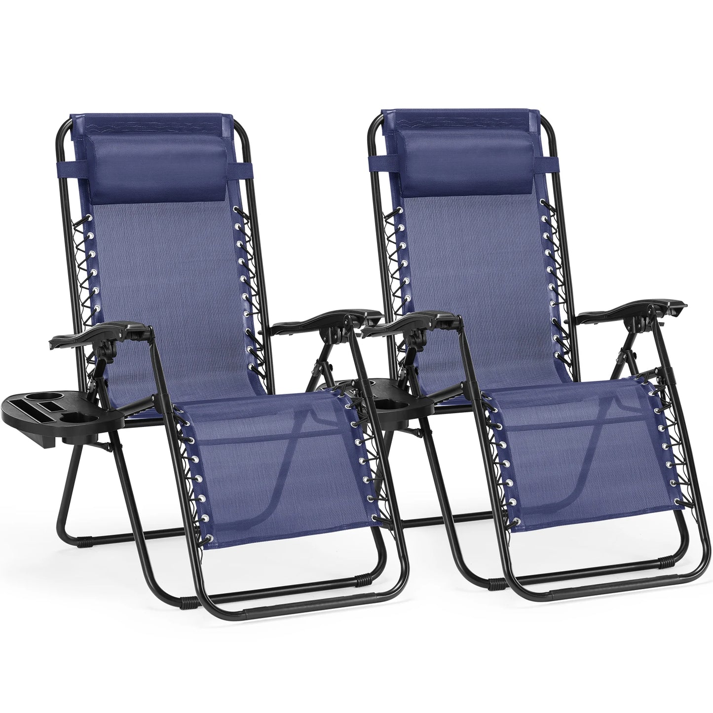Zero Gravity Recliner Chairs, Set of 2 – Portable Outdoor Lounge Chairs with Cup Holder Trays & Adjustable Pillow