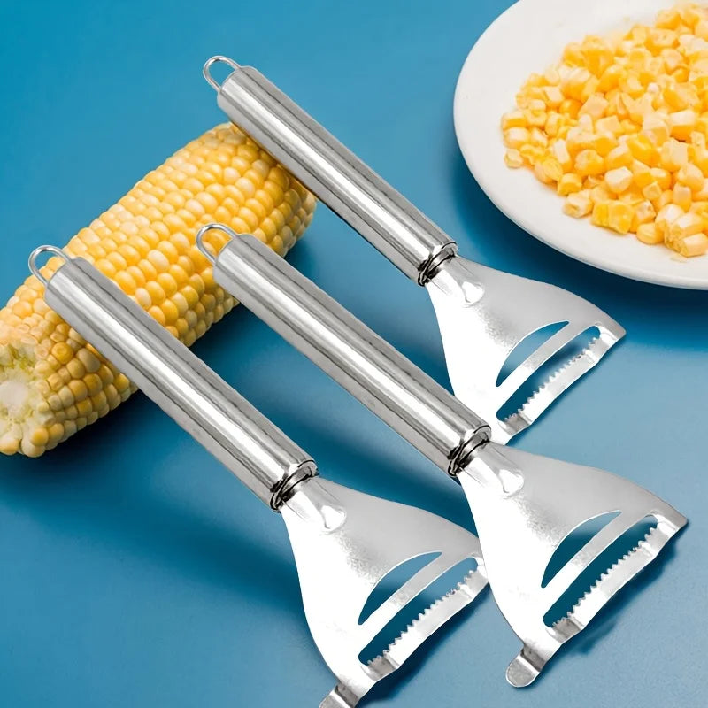 Corn Stripper & Vegetable Peeler – Stainless Steel Serrated Blade for Fast, Safe Prep (1 or 2‑Piece Set)