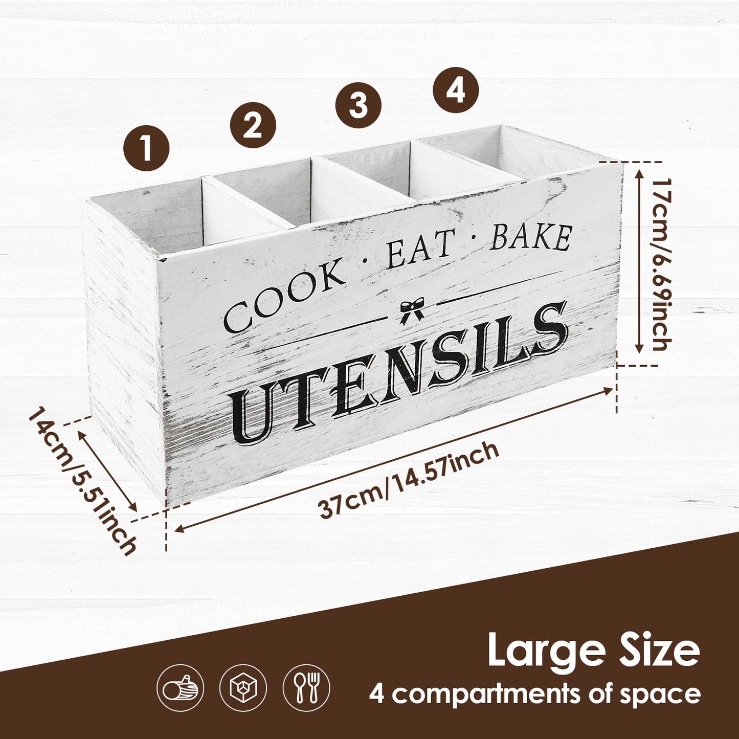 Wood Kitchen Utensil Holder – Large Spoon, Fork & Tableware Storage Caddy Organizer