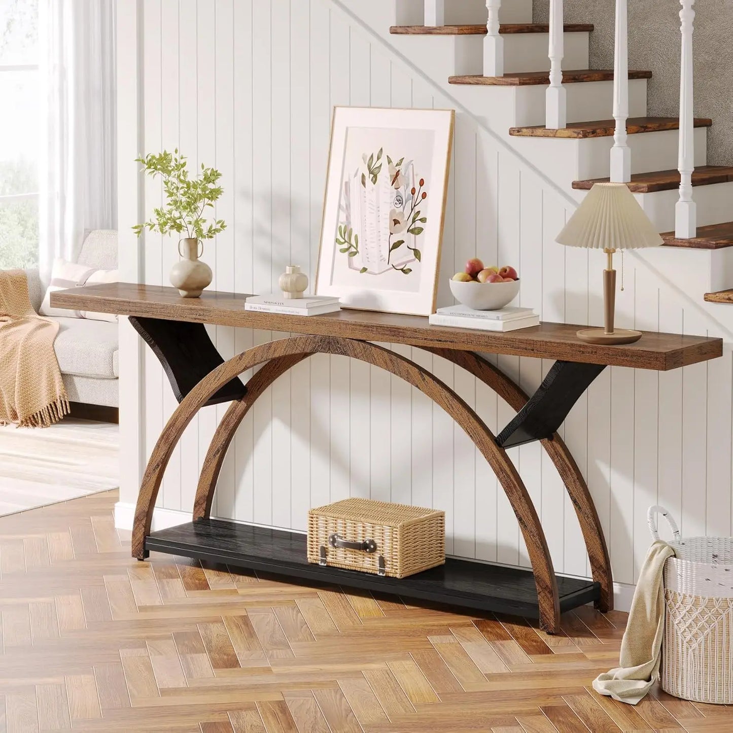 70" Console Table with Storage Shelf, Narrow Long Sofa Table Behind Couch Table
