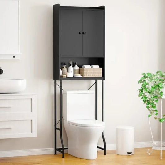 68 inch Over The Toilet Storage Cabinet - 3 Tier, Black with Adjustable Shelf