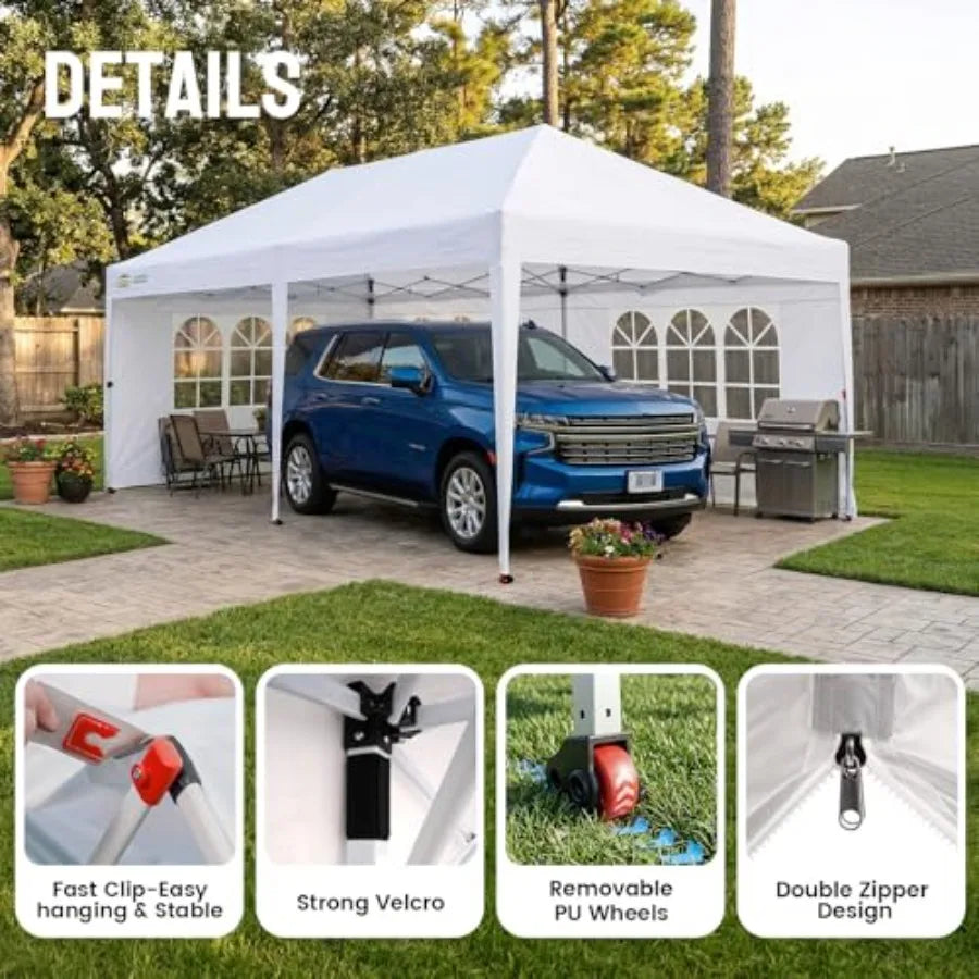 10×20 Commercial Pop‑Up Canopy – White Fabric Tent with 6 Sidewalls & 6 Sandbags for Outdoor Events
