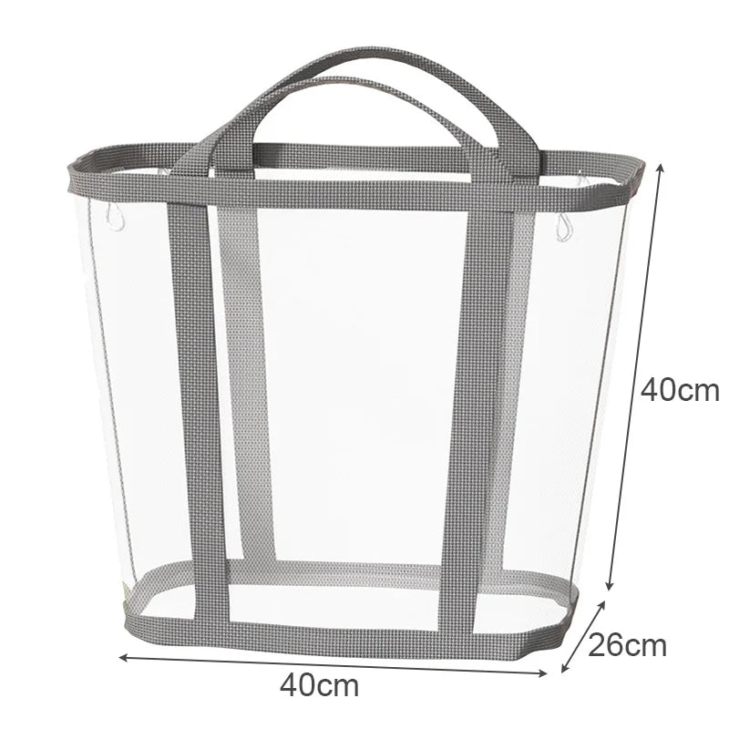 Nylon Mesh Laundry Basket with Handle Breathable Folding Portable Dirty Clothes Organizer Bags Large Capacity Toys Storage Bag