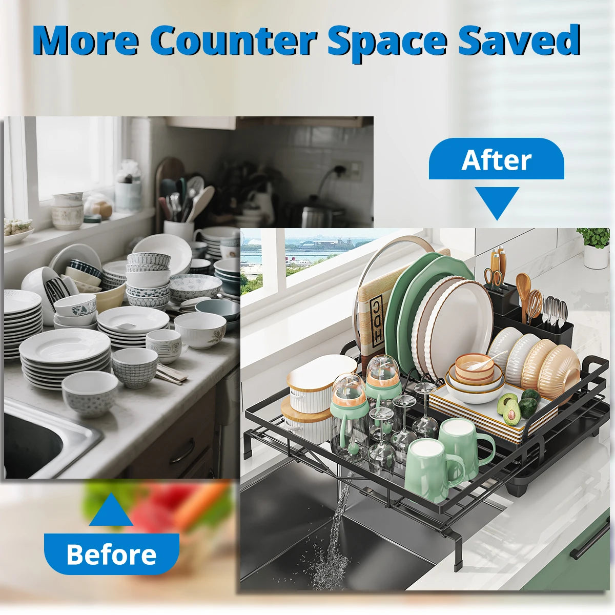 Adjustable Countertop Drying Dish Rack - Multiple Colors