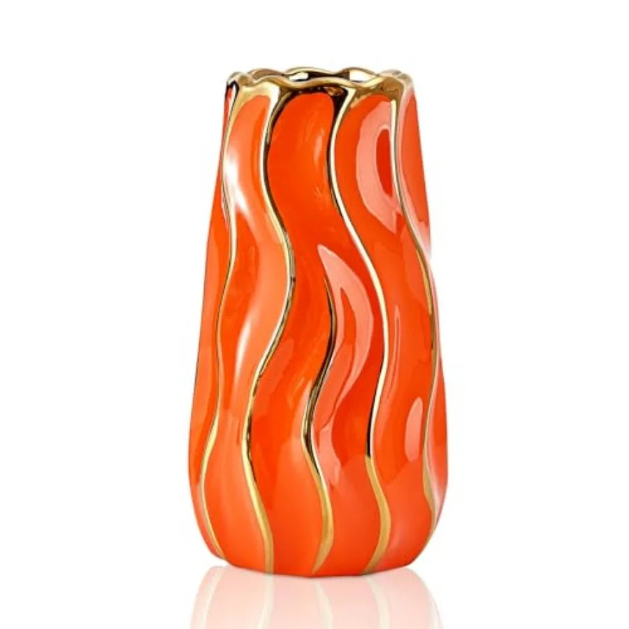 White Ceramic Vase – Vertical Stripe Decorative Flower Vase for Home, Bedroom, Office & Living Room Décor