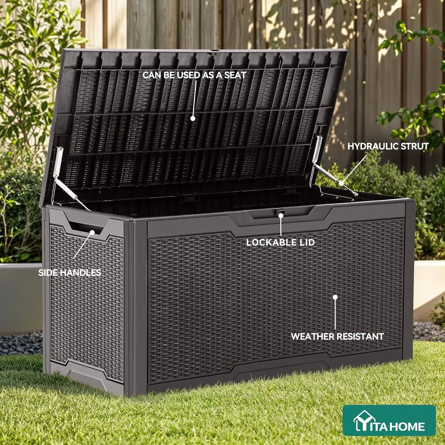 100‑Gallon Resin Deck Box – Large Water‑Resistant Outdoor Storage Container with Lockable Lid