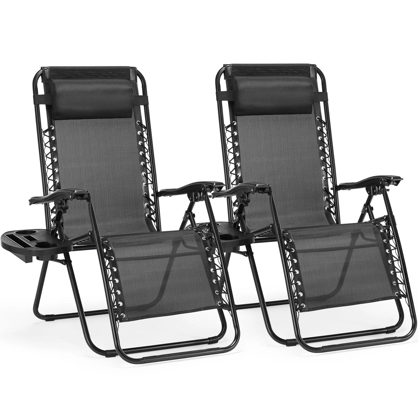 Zero Gravity Recliner Chairs, Set of 2 – Portable Outdoor Lounge Chairs with Cup Holder Trays & Adjustable Pillow