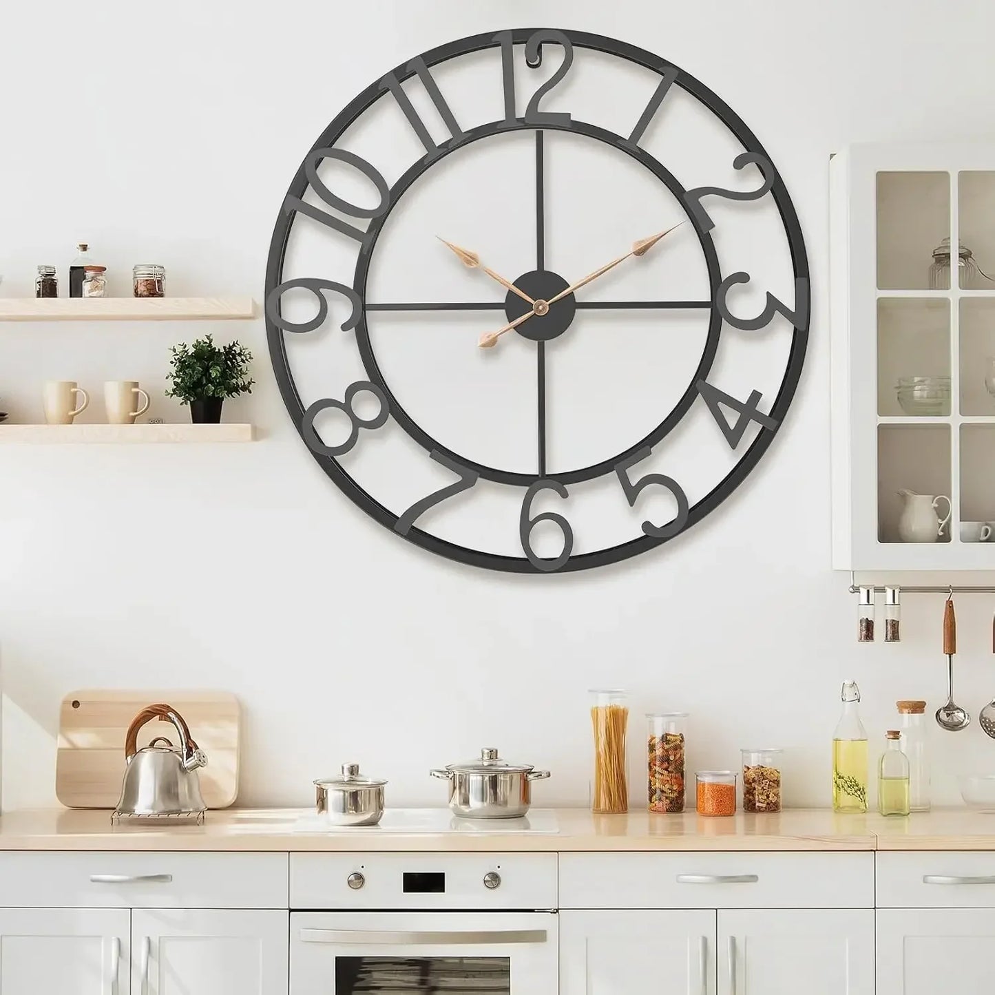 36" Oversized Wall Clock – Black Metal Decorative Clock for Living Room or Entryway