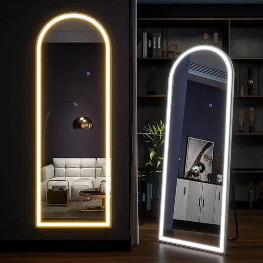 63×20" Arched Full‑Length Mirror with LED Lights – Dimmable & 3‑Color Modes