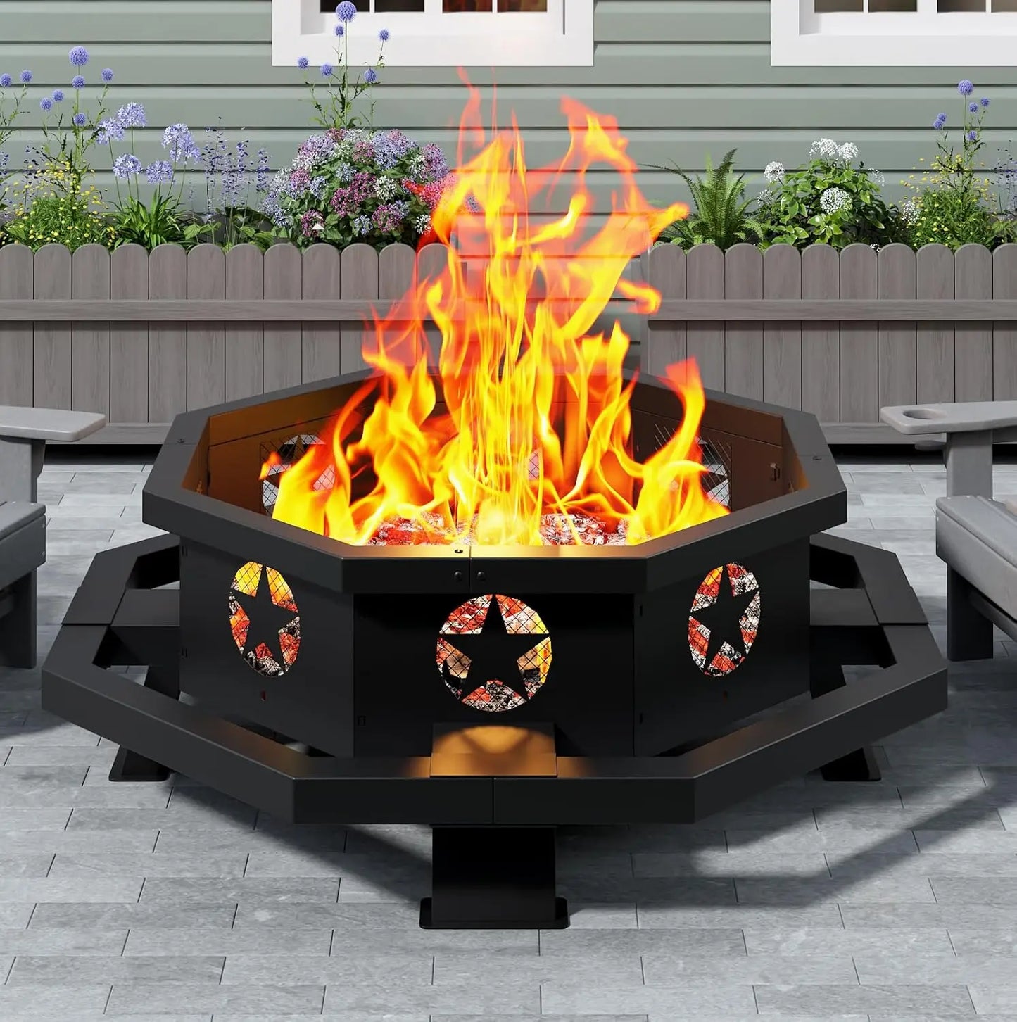 43" Octagonal Outdoor Fire Pit – Wood‑Burning Centerpiece for Stylish Patio Spaces