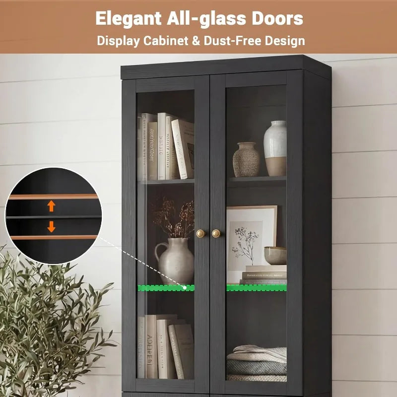 80" Tall Bookshelf with Glass Doors | Large Storage & Display Cabinet