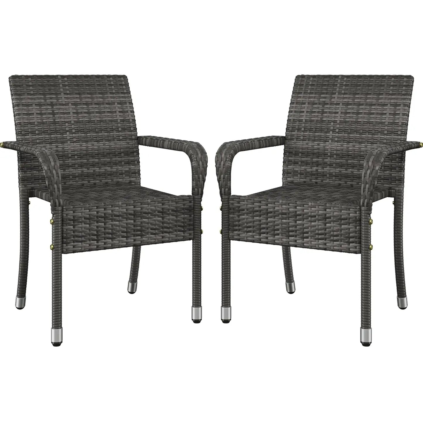 2pcs - Stackable All-Weather Rattan Chairs w/Armrests, Steel Frame, Outdoor
