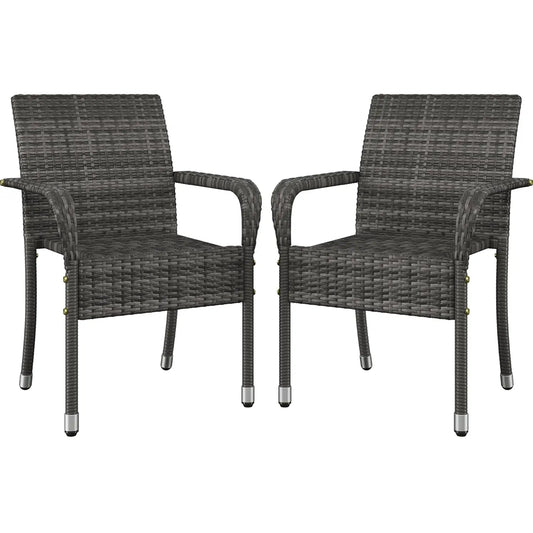 2pcs - Stackable All-Weather Rattan Chairs w/Armrests, Steel Frame, Outdoor