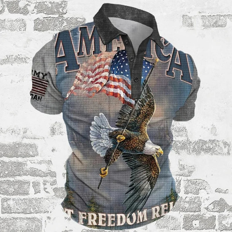 Men’s American Polo Shirt – Colorful Gradient Patriotic Short Sleeve Polo for Summer