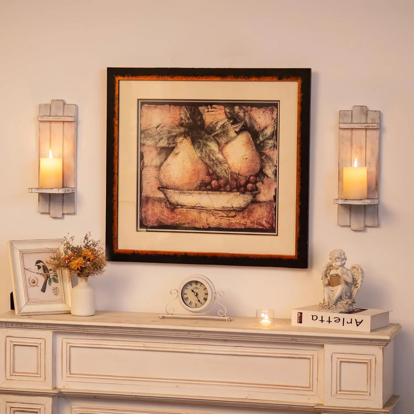 Rustic Wooden Hanging Wall Candle Holder - Set of Two