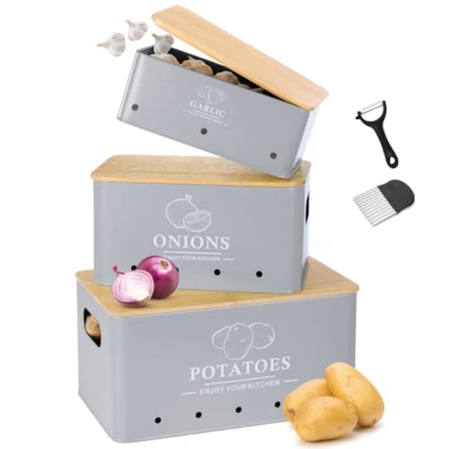 Metal Kitchen Vegetable Storage Set of 3 for Onion Garlic Potato Storage