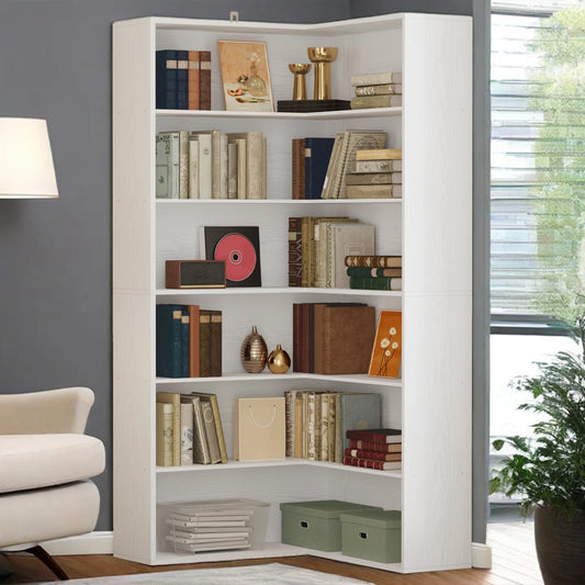 6-Tier Corner Etagere Bookshelf | Tall Storage & Display Rack with Baffles