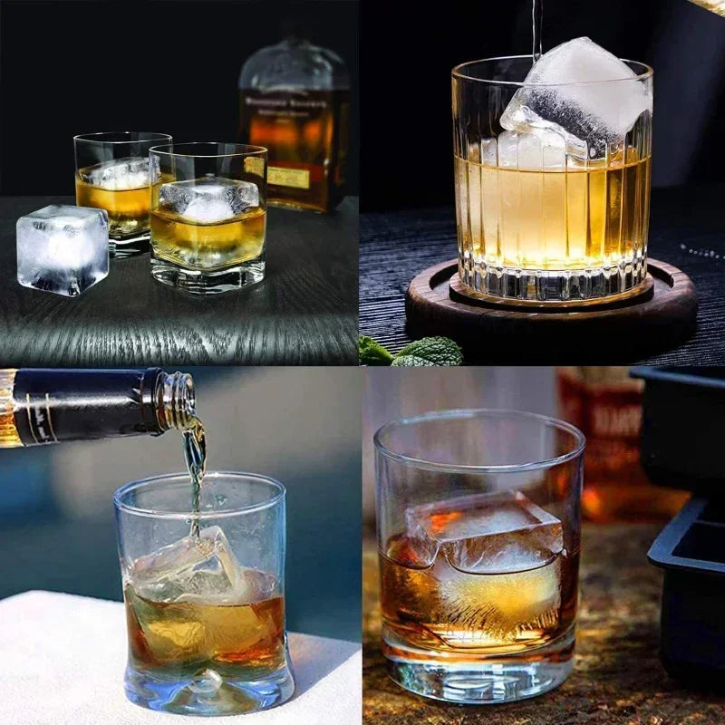 Ice Cube & Ice Sphere Set – Silicone Large‑Cube Tray + 3D Sphere Molds for Whiskey & Cocktails