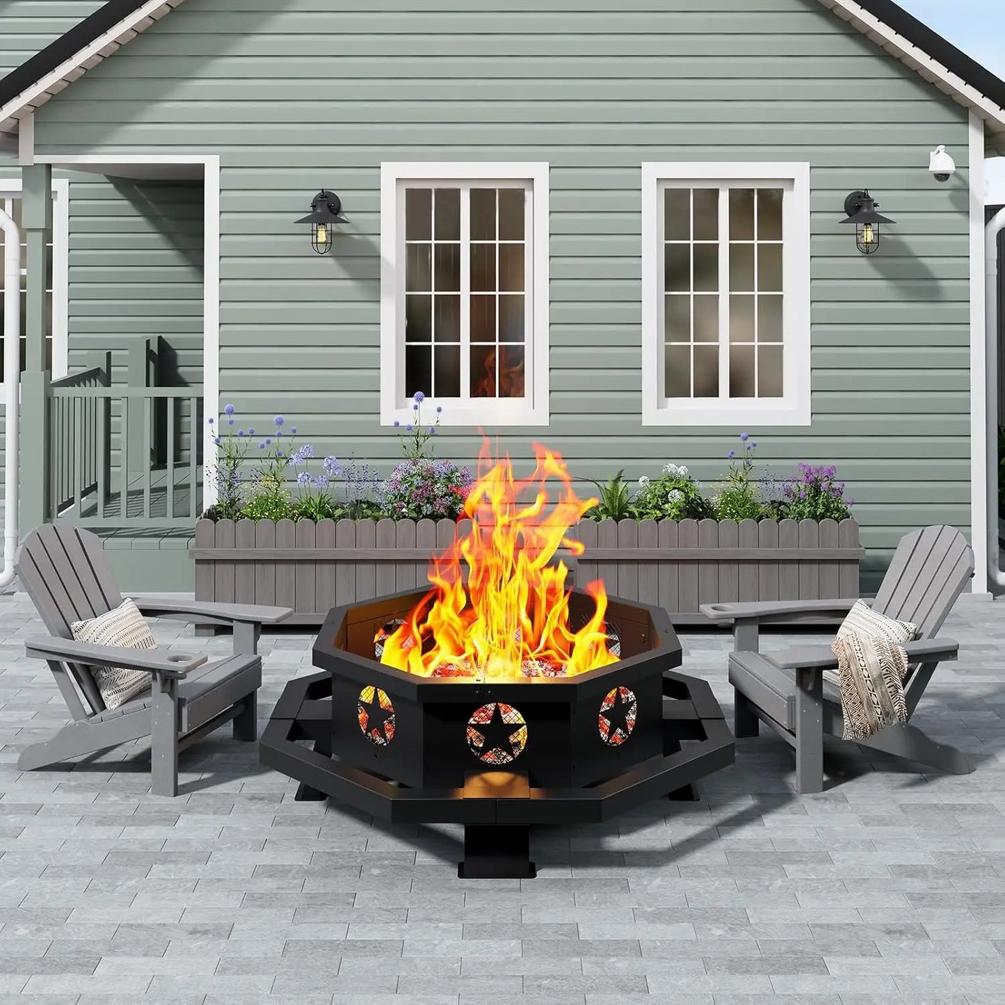 43" Octagonal Outdoor Fire Pit – Wood‑Burning Centerpiece for Stylish Patio Spaces
