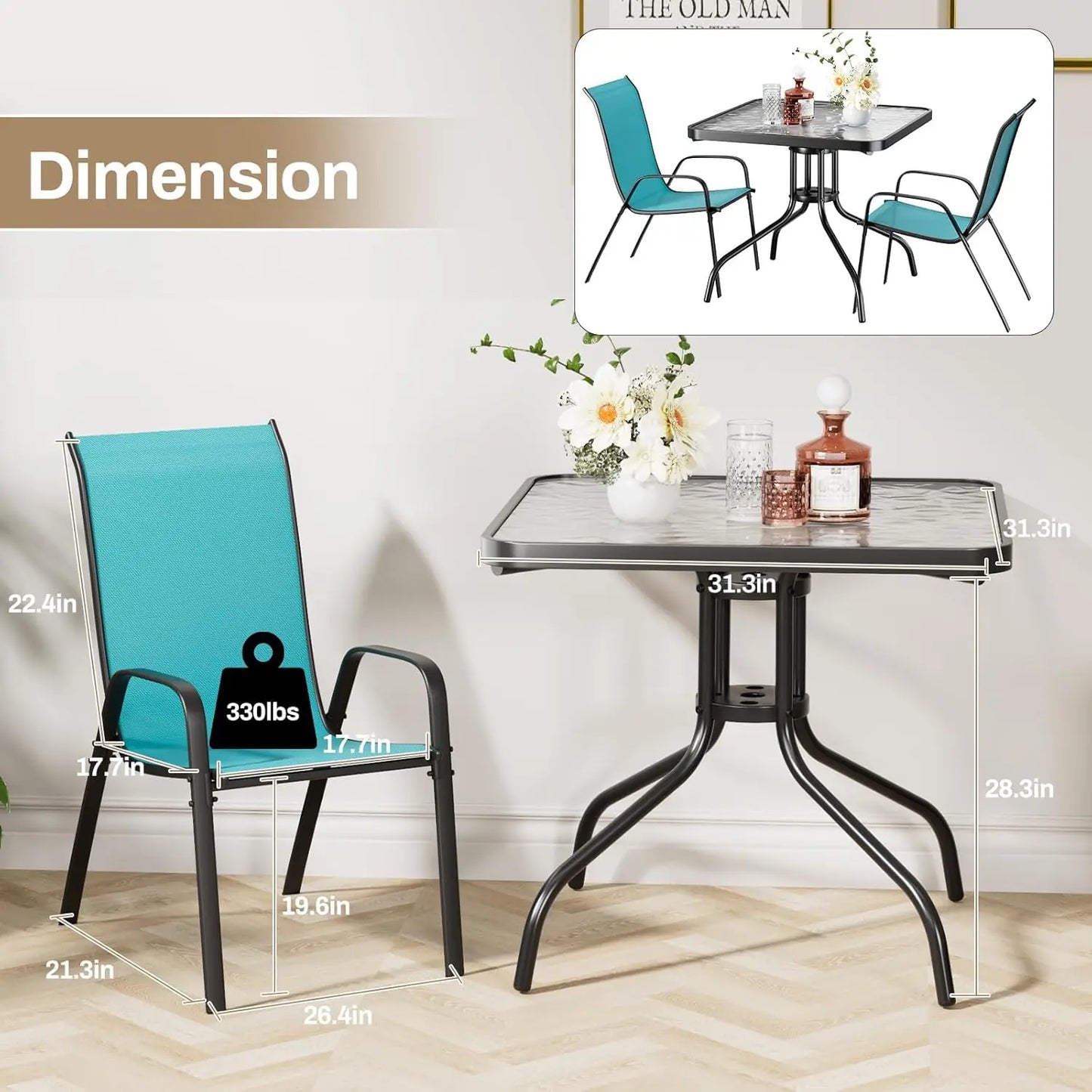 5‑Piece Patio Dining Set – All‑Weather Metal Furniture with 30"×30" Table & 4 Stackable Chairs